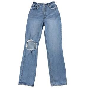 Abercrombie A+F Jeans 90s Straight Curve Love sz 25 Ultra High Rise Distressed 0